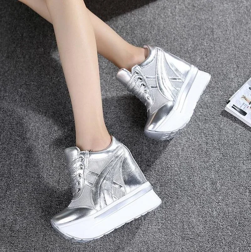 2022 NEW Classic Women Mesh Platform Sneakers Trainers White Shoes High Heels Wedges Outdoor Shoes Breathable Casual Shoes Woman