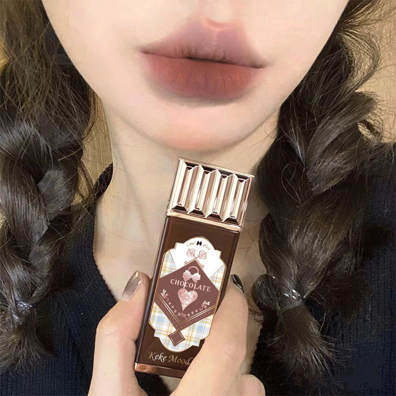 Flower Chocolate Lipgloss Lasting Smooth Non-stick Cup Matte Lipstick Cute Velvet Nude Lip Mud Vintage Makeup Maquillaje