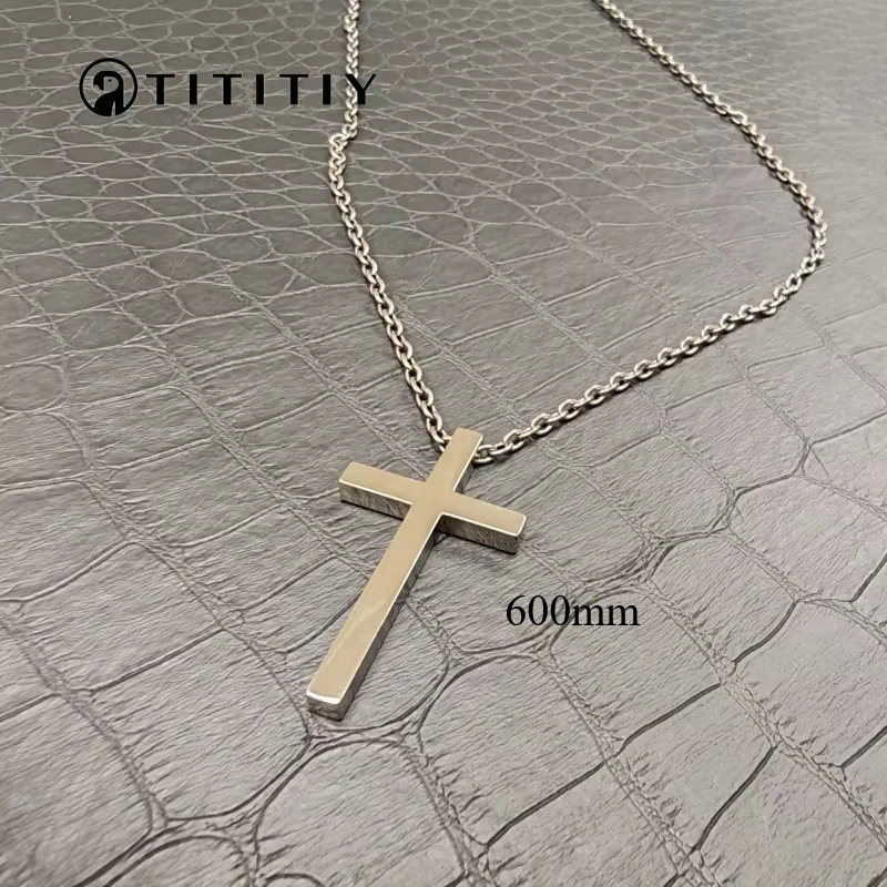 

New 3mm Wide Pure Titanium O Necklace with Glossy Pure Titanium Cross Ultra Light Anti Allergic Man Woman Necklace Classic 600mm