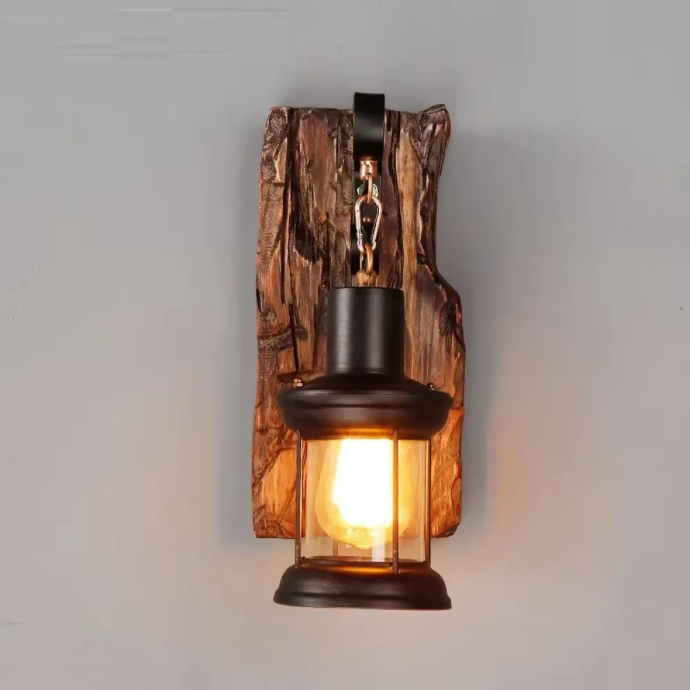 Wood Sconce Wall Lamp Vintage Industrial Retro Cafe Bar Fixture Wall Loft Light Hogary Decoracions Lamp for Bedroom  Wall Art