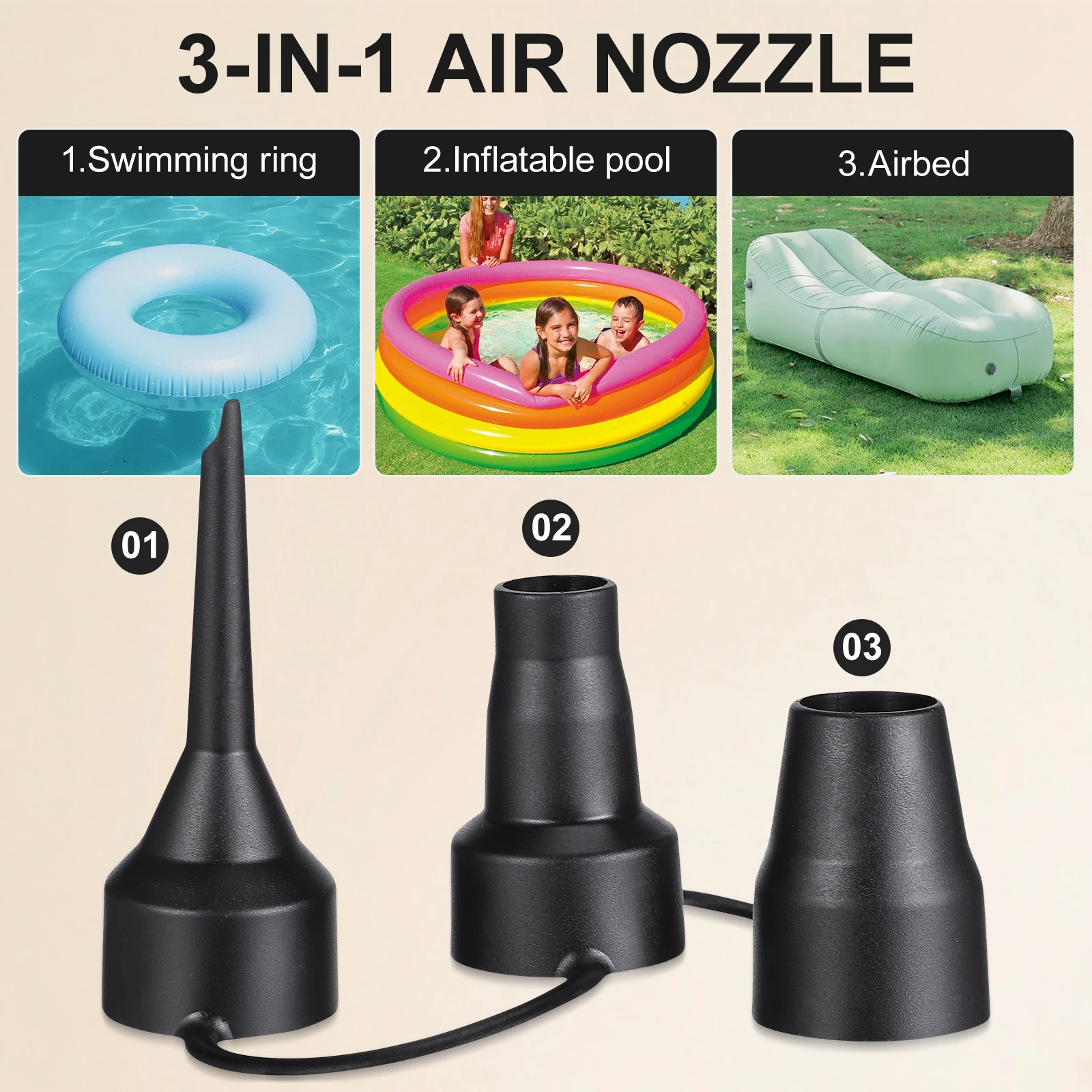2 Sets 3 Sizes Plastic Nozzle Pump Nozzle Air Inflator Adaptor Replacement Nozzles Air Attachments Air Blower Accessories