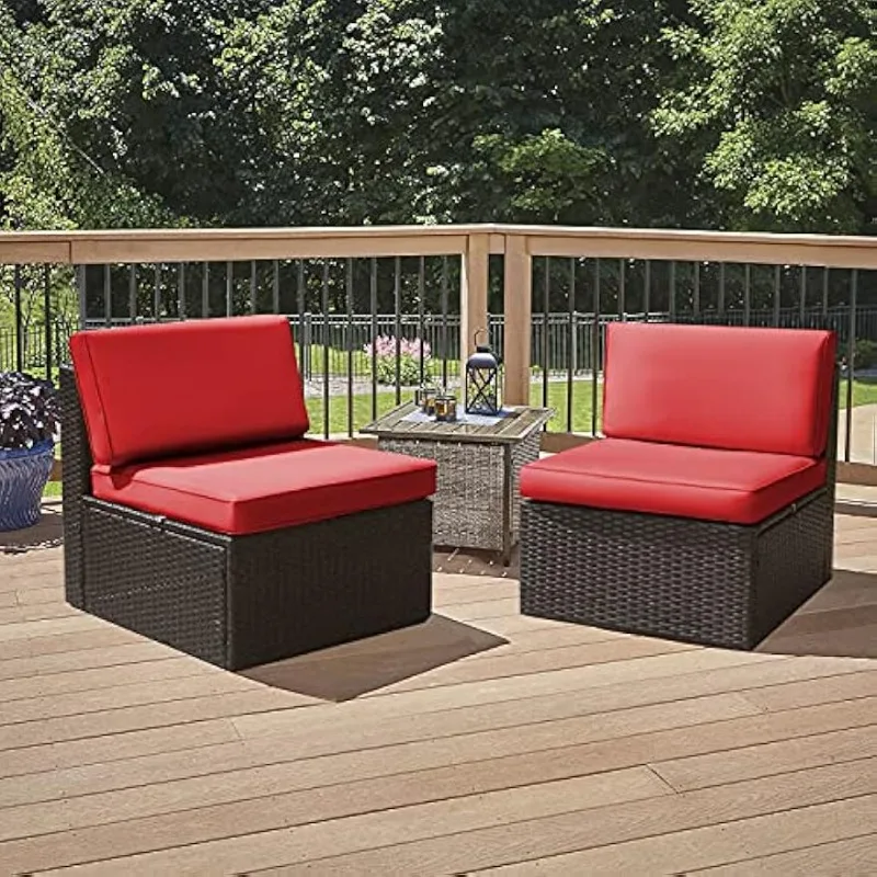 

Devoko 2 Pieces Patio Furniture Sets All-Weather Outdoor Sectional Armless Sofa (Red)