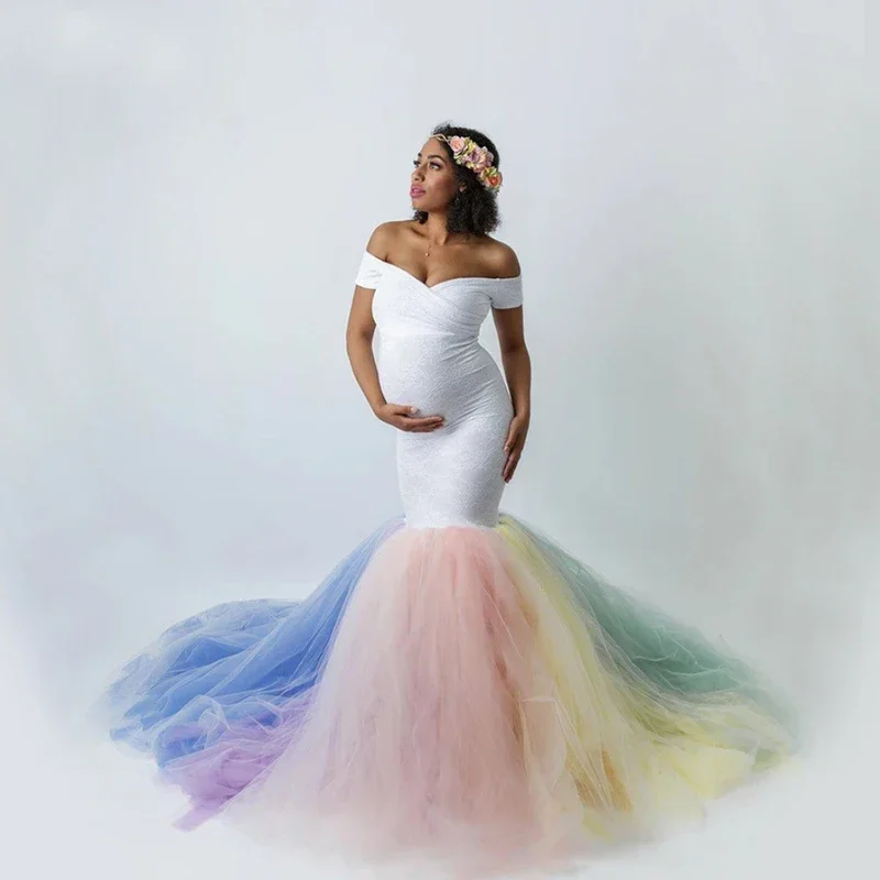

Maternity's Short Sleeve Maternity Gown Lace Maxi Dress Pregnant Women Clothes Photography Pregnancy Dresses for Photo Shoot