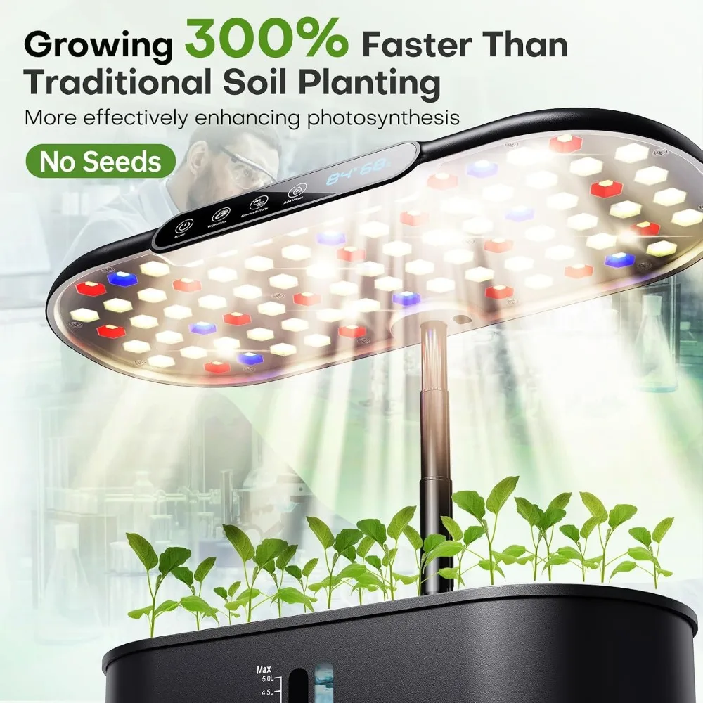 12 Pod Hydroponics Growing System with Full Spectrum LED Grow Light, Auto Timer & Low Water Alarm for Indoor Herb Garden
