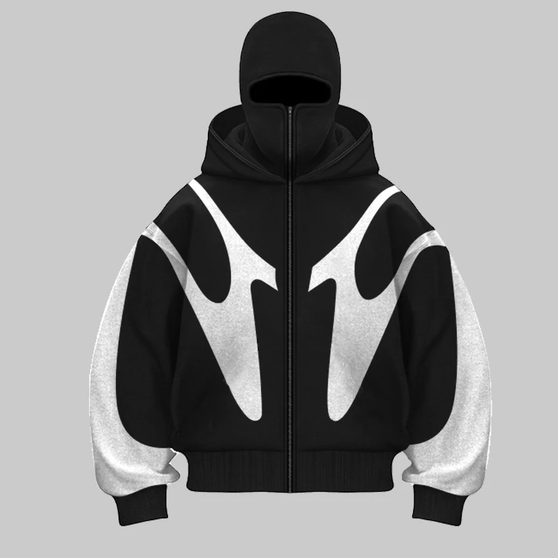 2024 autumn and winter new spliced contrasting hip-hop hoodie double hat hoodie warm and windproof design sense y2k hoodie desig