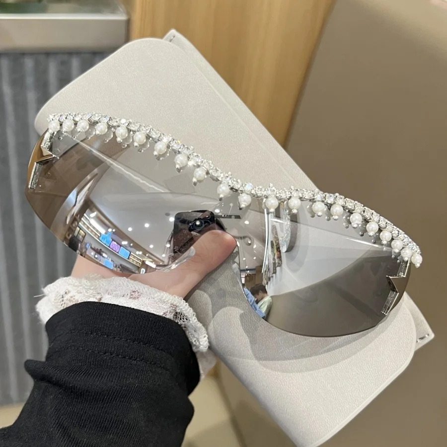 1Pc Occhiali Moda Donna Nuovo Lusso Cornice Grande di Un Pezzo Y2K Personalità Alla Moda Perla-Intarsiato Regalo Alla Moda Black Friday Quotidiano