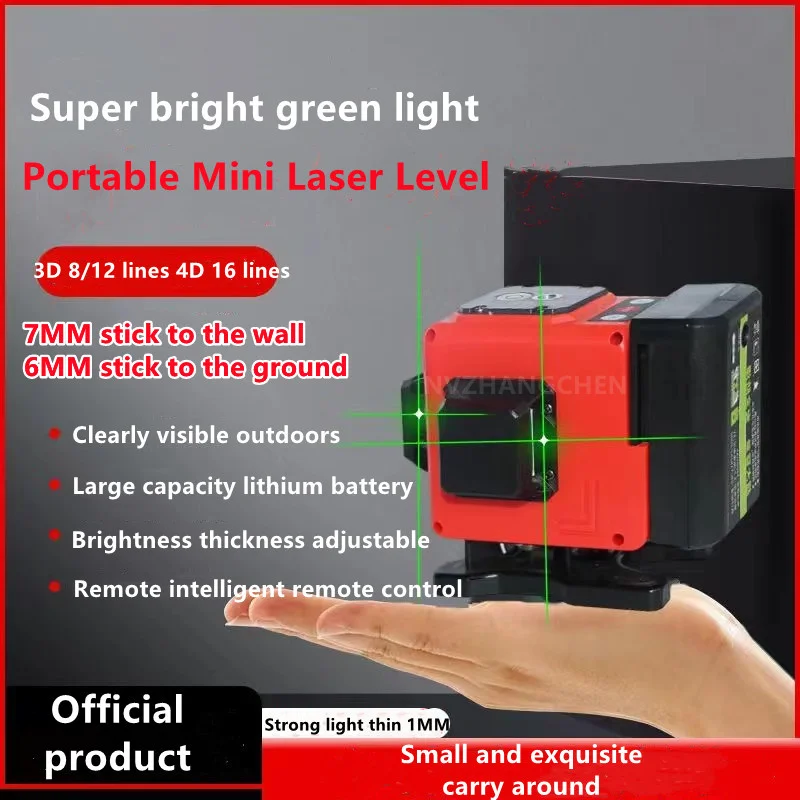 Mini Laser Level 12 Lines 3D level Self-Leveling 360° Horizontal and Vertical Cross Green Laser Beam Lines with Remote Control