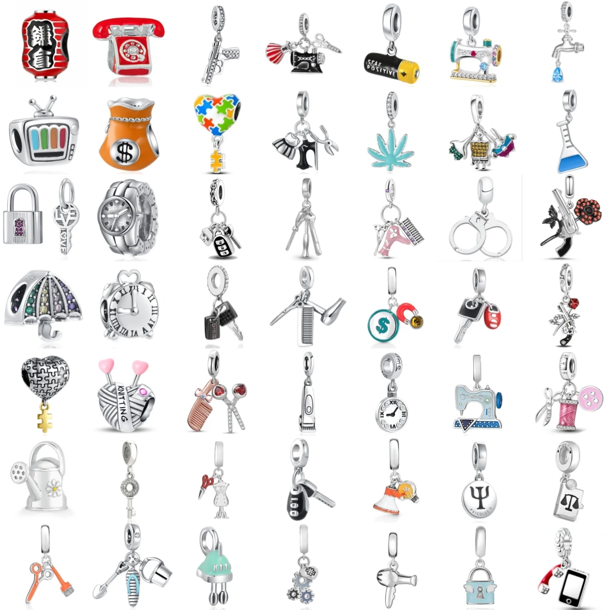 S925 Silver Charms Beads Sewing Machine Lock Key Watch Umbrella Fit Original Women DIY Jewelry Making Accessories
