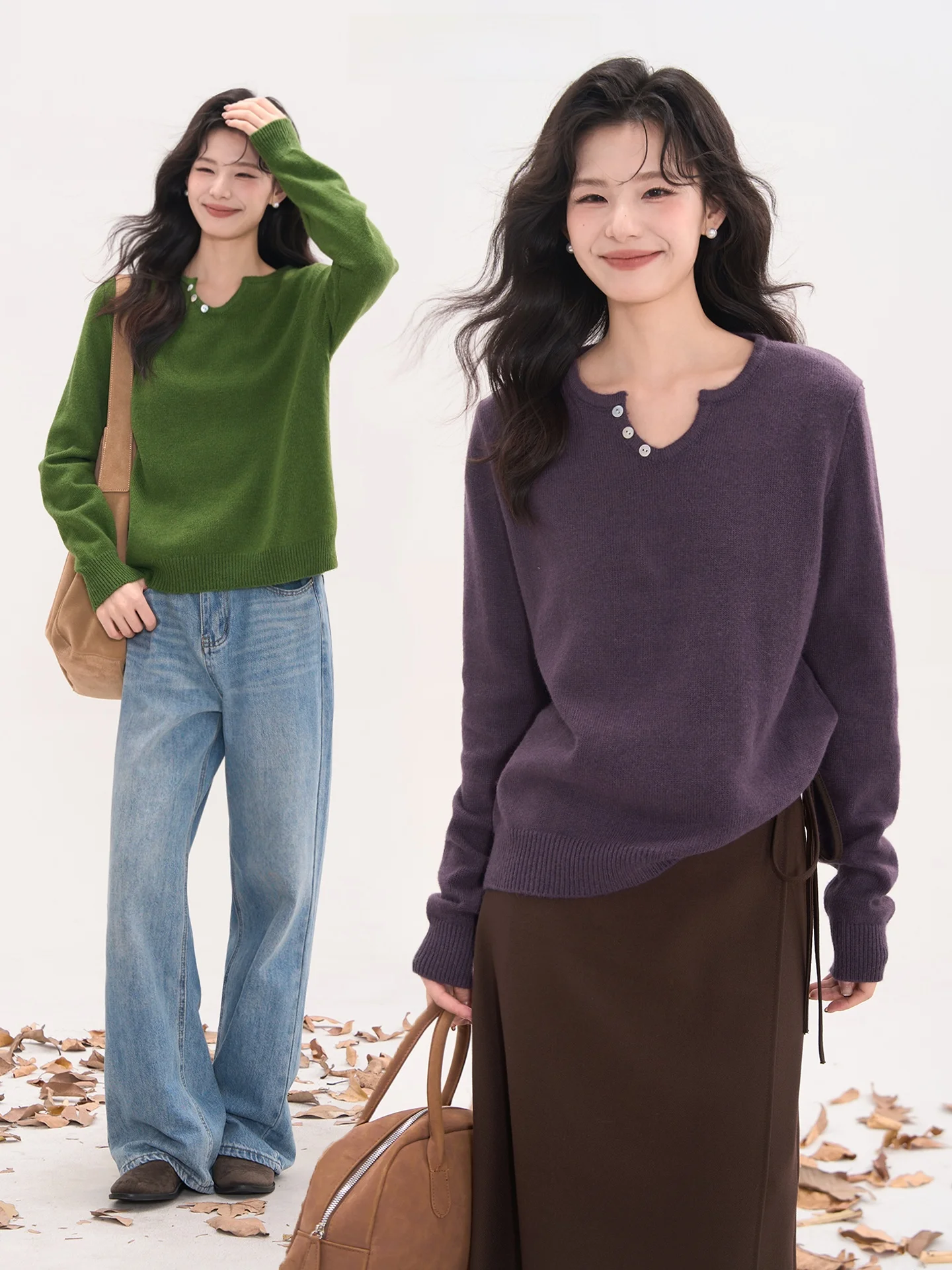 

Повседневный длинный вязаный топ на пуговицах с V-образным вырезом от Heme Dr. Weaving Flower Field Window для молодых женщин