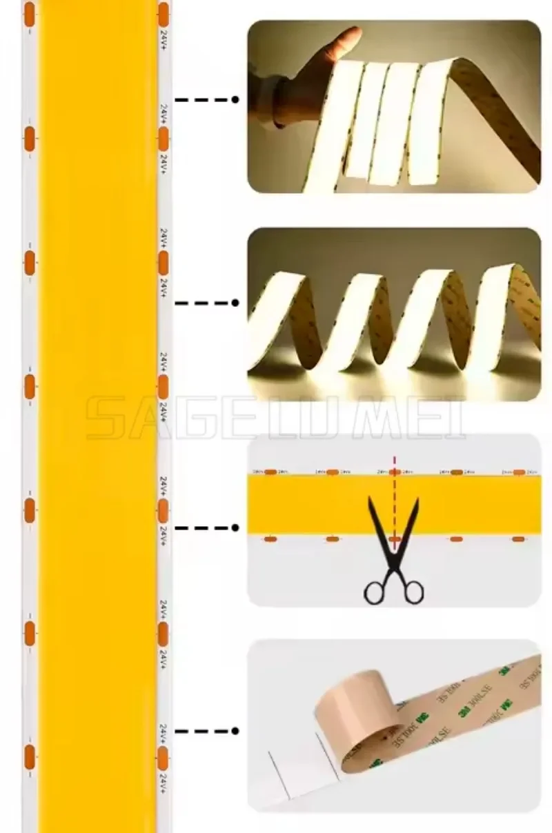 Superheldere COB LED-striplicht Hoge dichtheid 1600 leds / M 30 mm 5 rijen Flexibel dimbaar RA90 Led-verlichting 3000 K 4000 K 6500 K DC24V