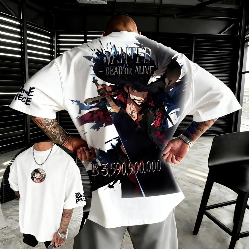 Übergroßes One Piece Dracule Mihawk Unisex Reines Baumwoll-T-Shirt für Sommer 2026 Anime-Print Y2K Hip-Hop Kurzarm-Oberteil
