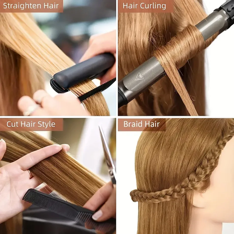 Cosmetology Mannequin Head with 80% Real Hair For Hairdresser Training Practice Long Straight Human Hair Mannequin Doll Head image 5