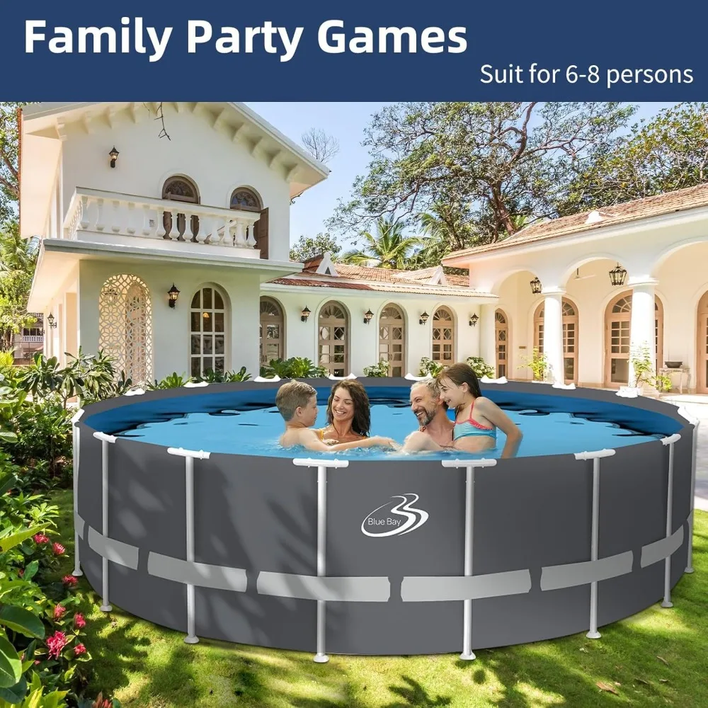 Round Metal Frame Pool, above Ground Outdoor Swimming Pool Set with Filter Pump,pool Cover, Ladder, Maintenance Kit, white Frame