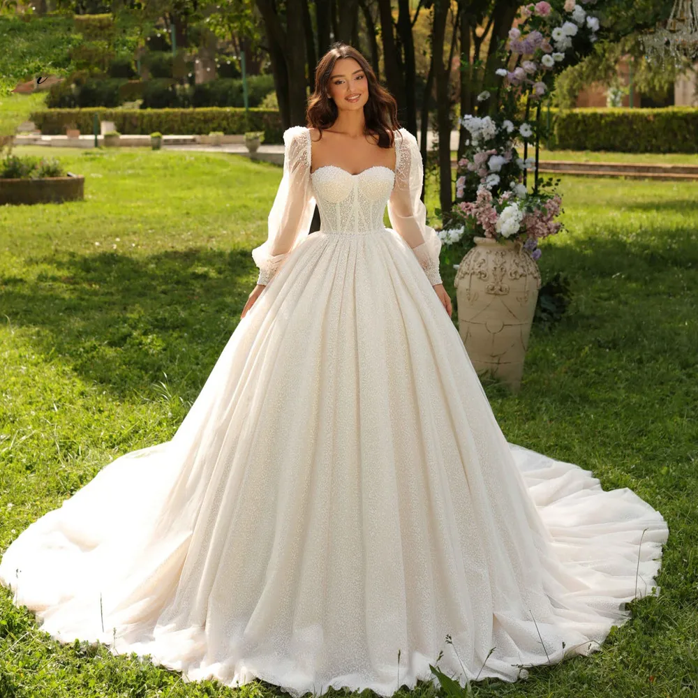 

On Zhu Elegant Ball Gown Wedding Dresses 2024 Strapless Detachable Long Sleeve Vestido De Novia Lace Embroidery Robe De Mariee