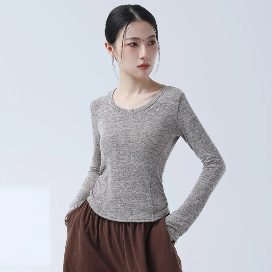 Modern Dance Costume Body Slim Knit Set Refers to Long-Sleeved Tops Spring Adult Women's Practice Clothes, Chinese Dance Clothes