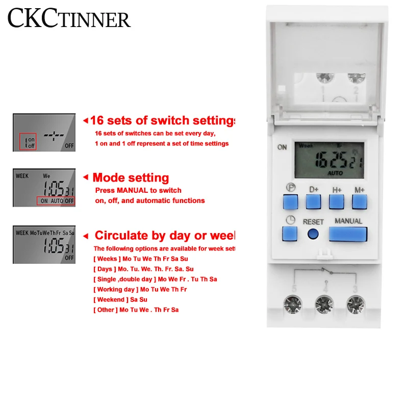 LCD Digital Timer AHC15A Programmable TIME Relay Timer Switch Controller 12V 24V 48V AC 110V 220V Electronic Weekly Counter