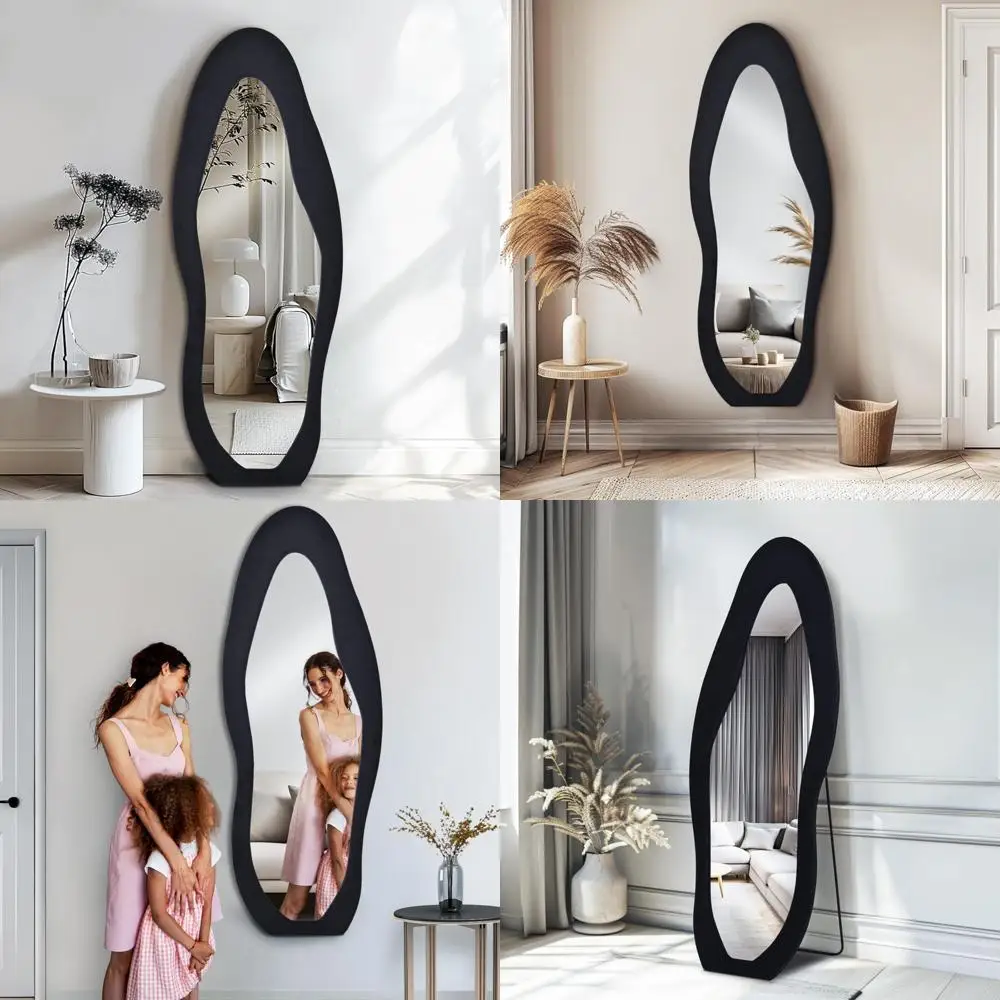 กระจกตั้งพื้นสีดำขนาด 63x24 นิ้ว - กระจกติดผนังแบบเต็มตัวพร้อมกรอบหุ้มผ้ากำมะหยี่สำหรับตกแต่งบ้าน