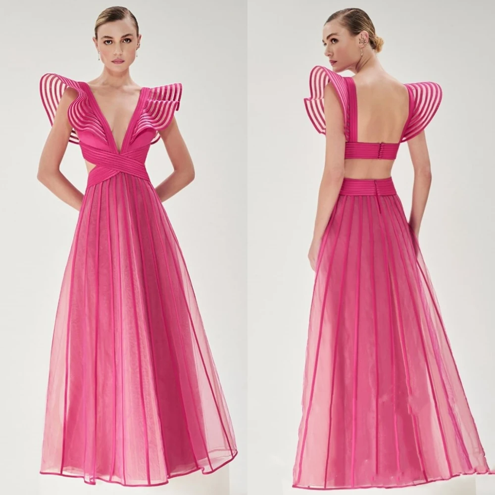 Jiayigong  Ball   Net Pleat Homecoming A-line V-neck Bespoke Occasion Gown Long es Saudi Arabia