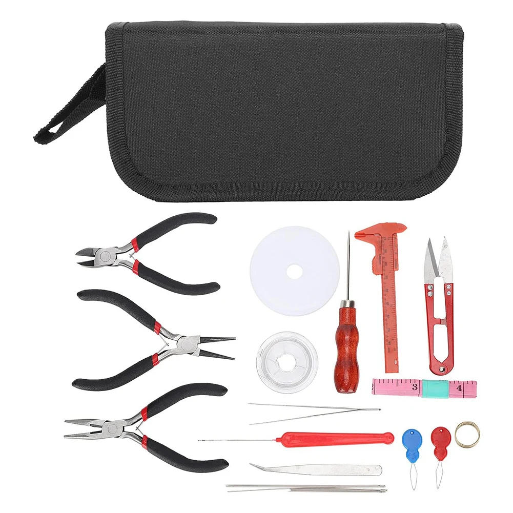 22pcs Complete Jewelry Making Tool Kit: Crafting Pliers, Scissor, Ruler, Needles, Wire Set with Storage for DIY Jewelry