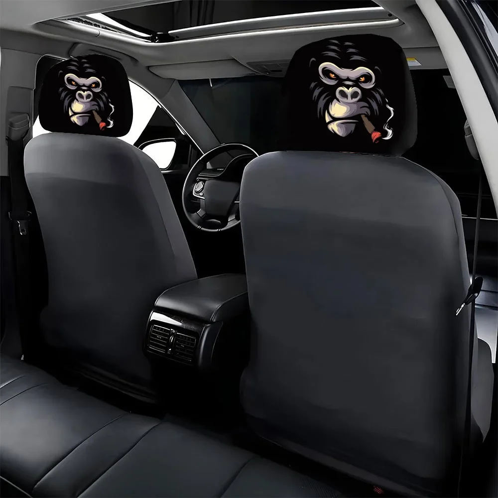 Smoking Gorilla Car Headrest Cover, Double Sided Attitude Headrest Protector, Cool Auto Interior Decor for Men