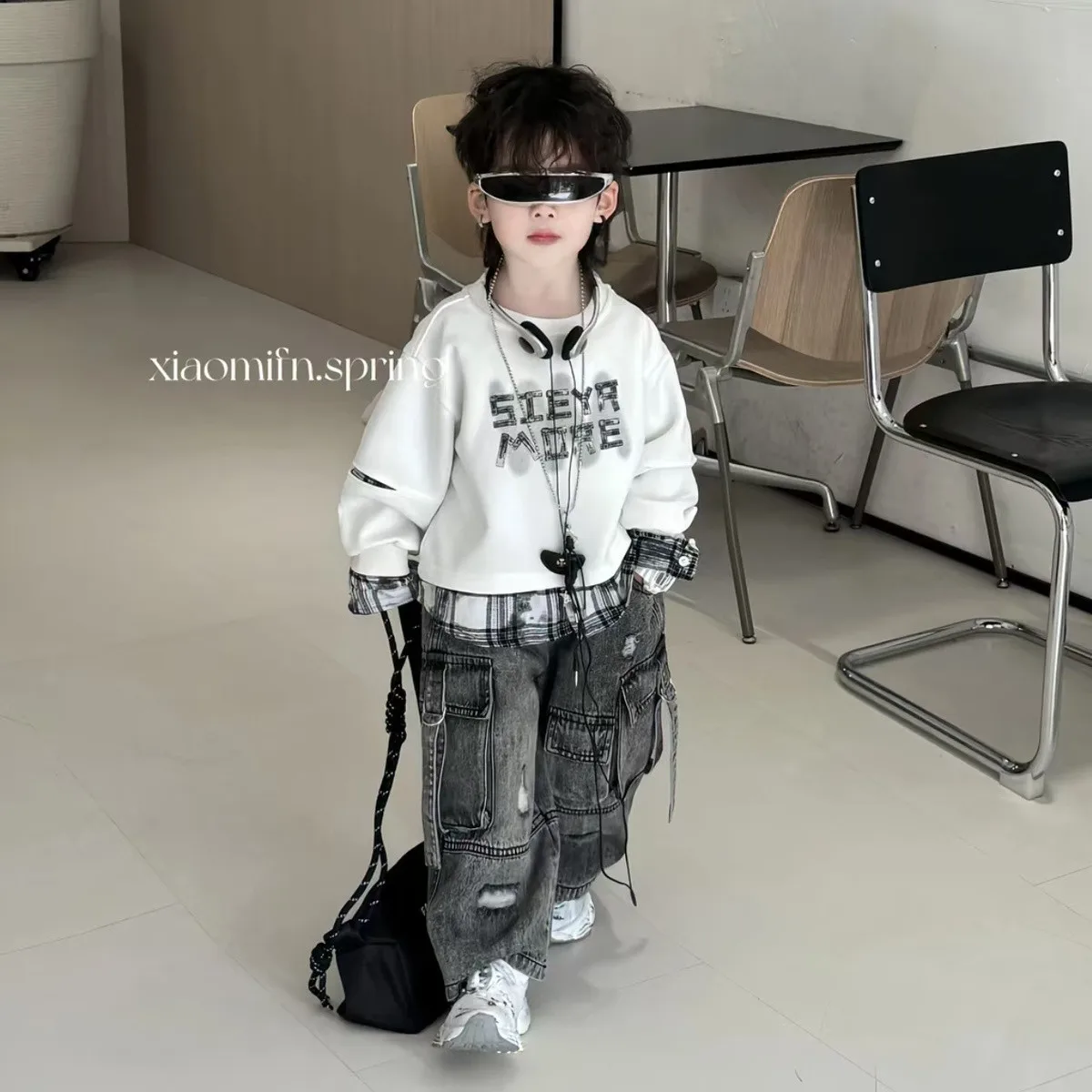 

Детские костюмы для мальчиков, спортивная одежда, осенне-весенняя детская модная повседневная уличная толстовка с капюшоном + свободные джинсы, комплект одежды из 2 предметов