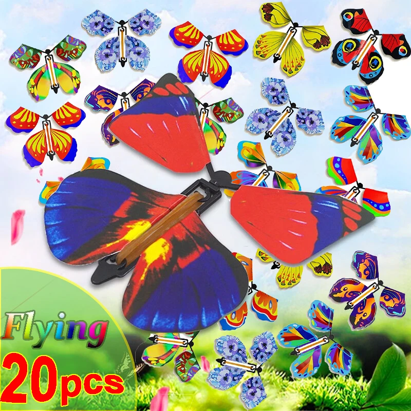 Magic Flying Butterflies Wind Up Toy In The Sky Bookmark Greeting Cards Rubber Band Powered Kids Props Surpris Butterfly Gift