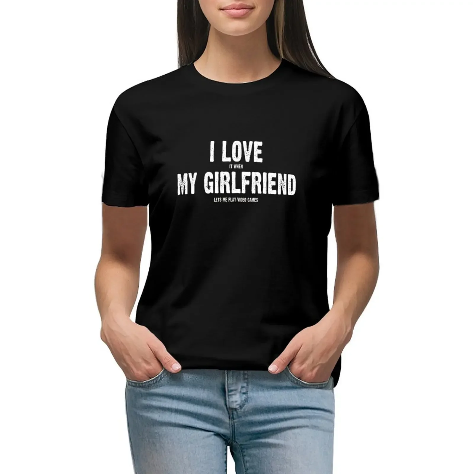 I Love It When My Girlfriend Lets Me Play T-Shirt pour femme, surdimensionné, séchage rapide, imprimé animal, jeux vidéo, nouvelle édition