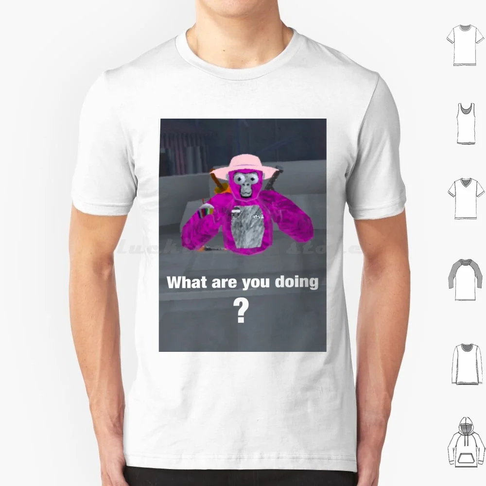 What Are You Doing ? T Shirt Big Size 100% Cotton Monkey Serious Hat Hockey Stick