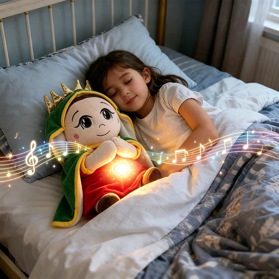 Muñeca Musical de Peluche de Jesús de 38 cm, Muñeca de Respiración Relajante para Niños, Juguete de Compañía para Dormir, Muñeca con Sonido y Luz, Regalos de Navidad