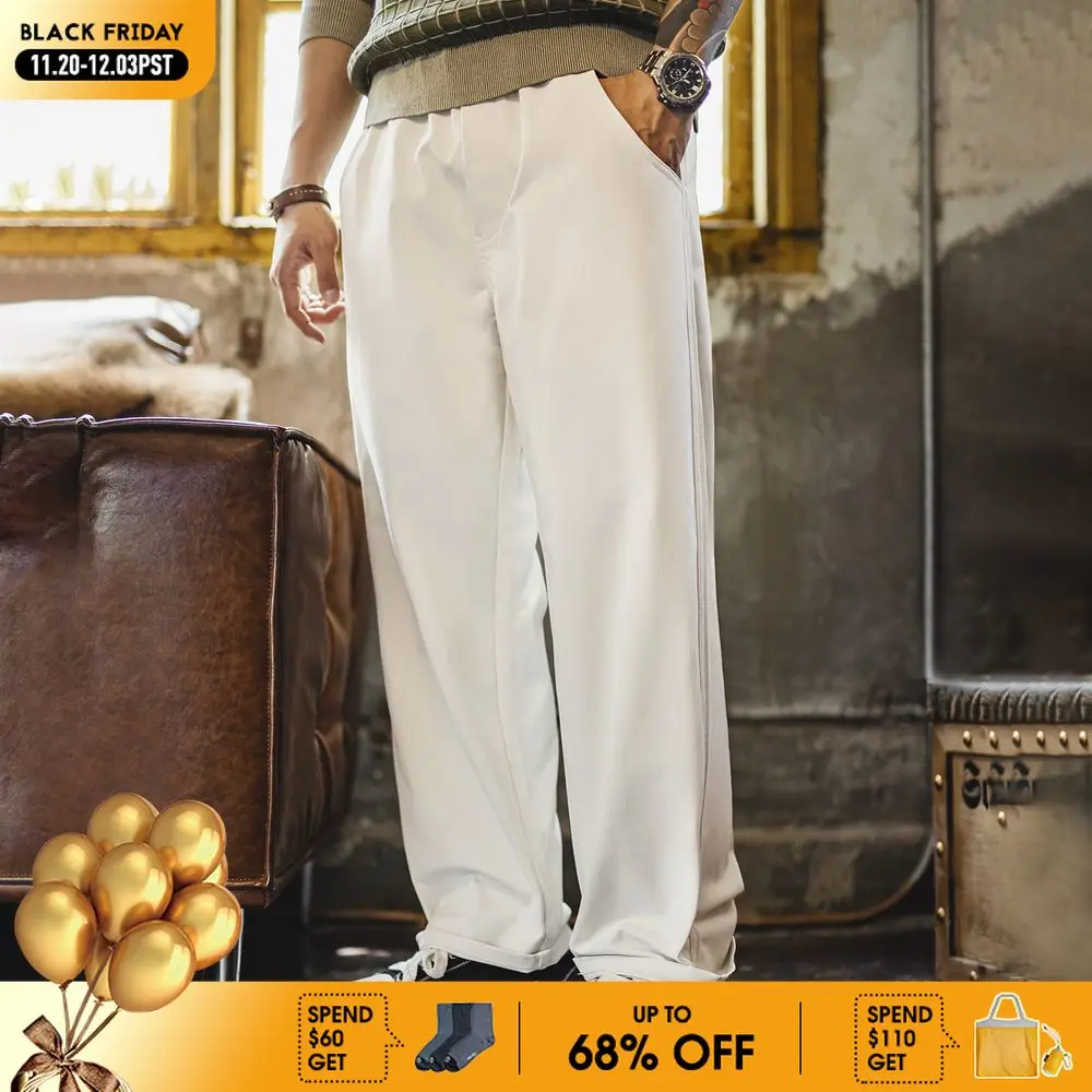 

Мужские белые повседневные брюки Maden, прямые брюки с узором «елочка», свободные брюки с двойными задними карманами на весну и осень