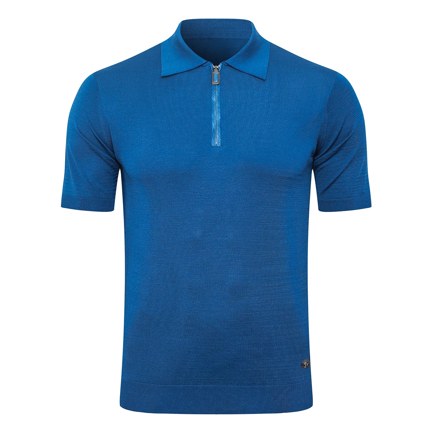 OECHSLI Polo Shirt Silk Cowhide men 2027 New business genuine leather Embroidery elastic short sleeve thin zipper big M-5XL