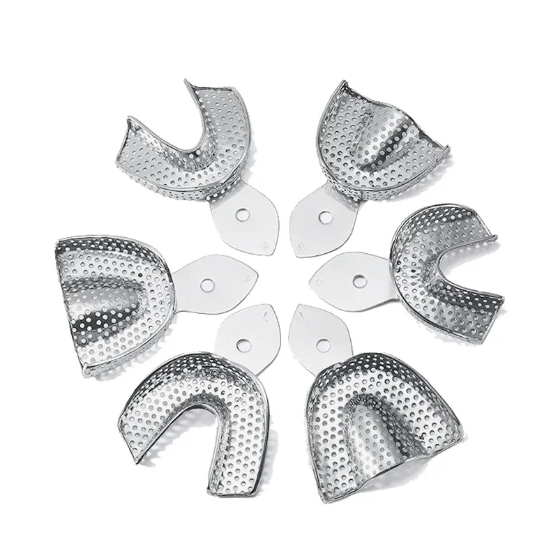 6pcsLab Equipment L/M/S Size Upper Lower Stainless Steel Autoclavable Impression Trays For  Lab