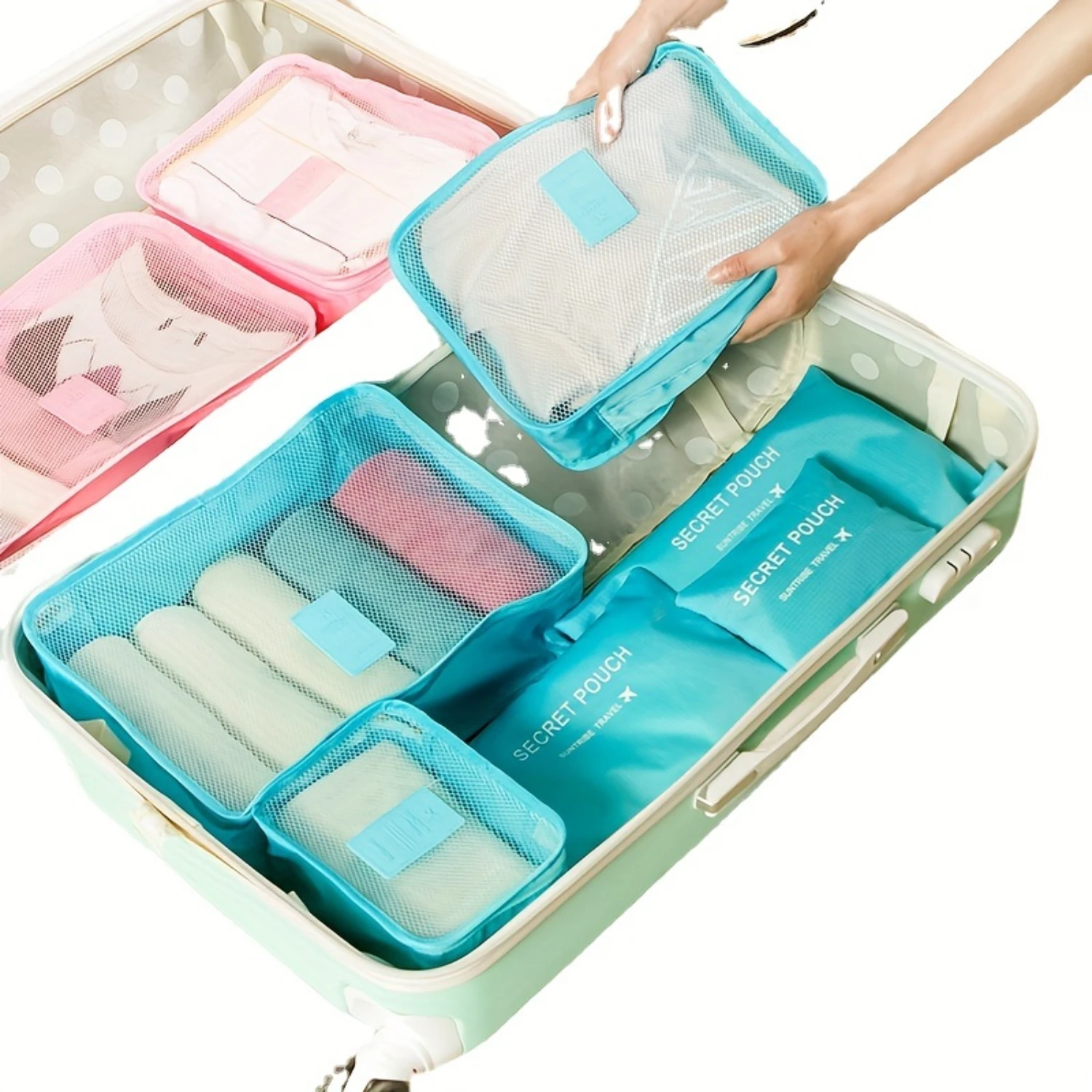 6 Pcs Travel  Bag Sets, Solid Color Packaging Cubes, Versatile Dustproof Travel Luggage Bags