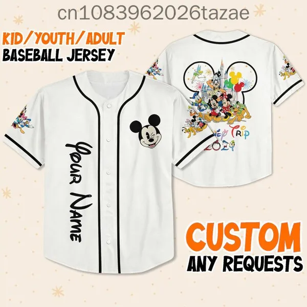 2025 Disney Baseball Shirt, Customizable, 3D Printed Casual Fashion Button Baseball Shirt