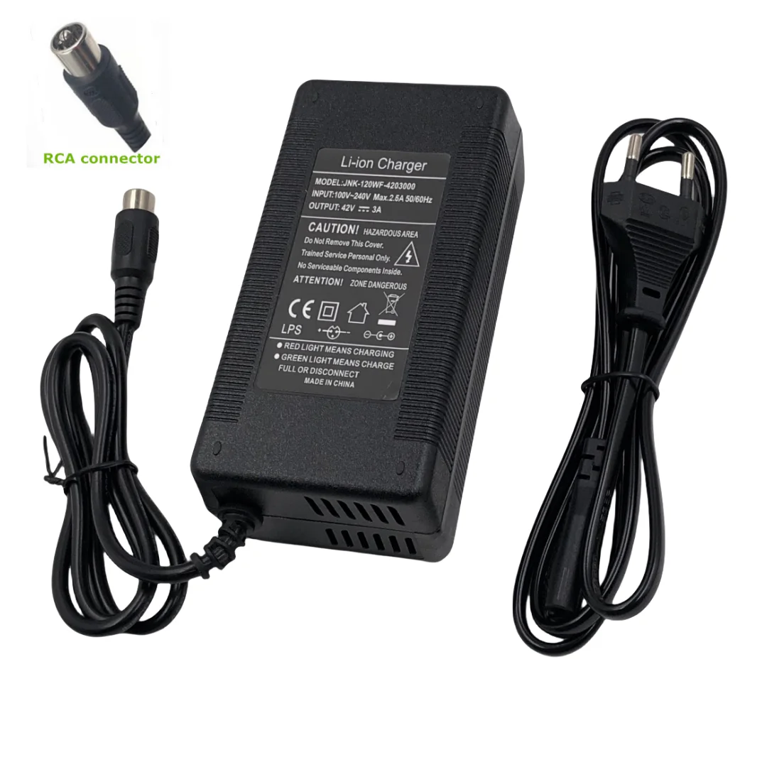 شاحن بطارية ليثيوم أيون 36 فولت مخرج 3A شاحن 42V3A لبطارية ليثيوم 36 فولت شاحن سريع عالي الجودة مع مدخل البطارية 100-240 فولت