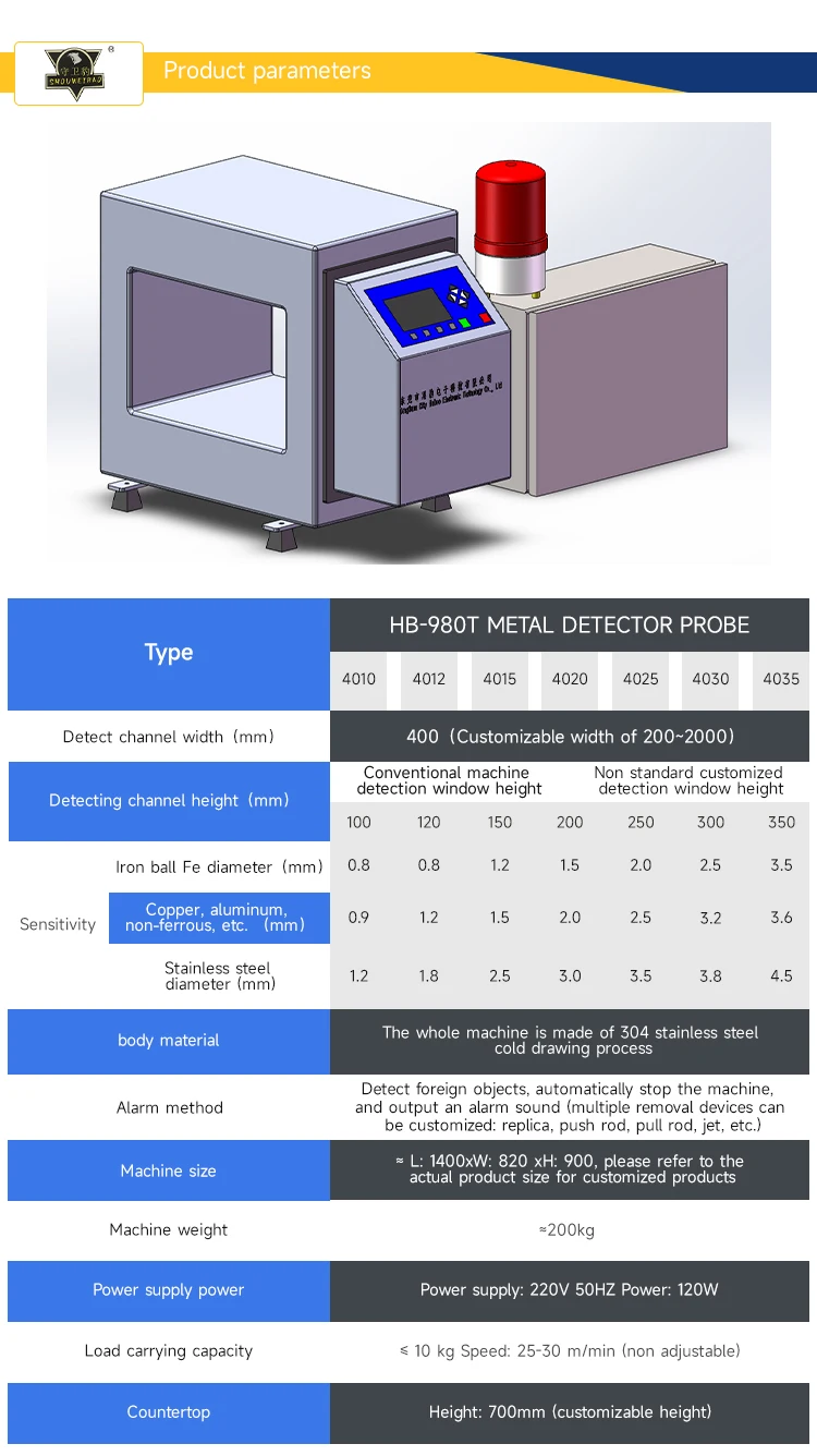 Industrial Steel Metal Detector Conveyor With Probe For Food Logistics And Daily Chemical Industry
