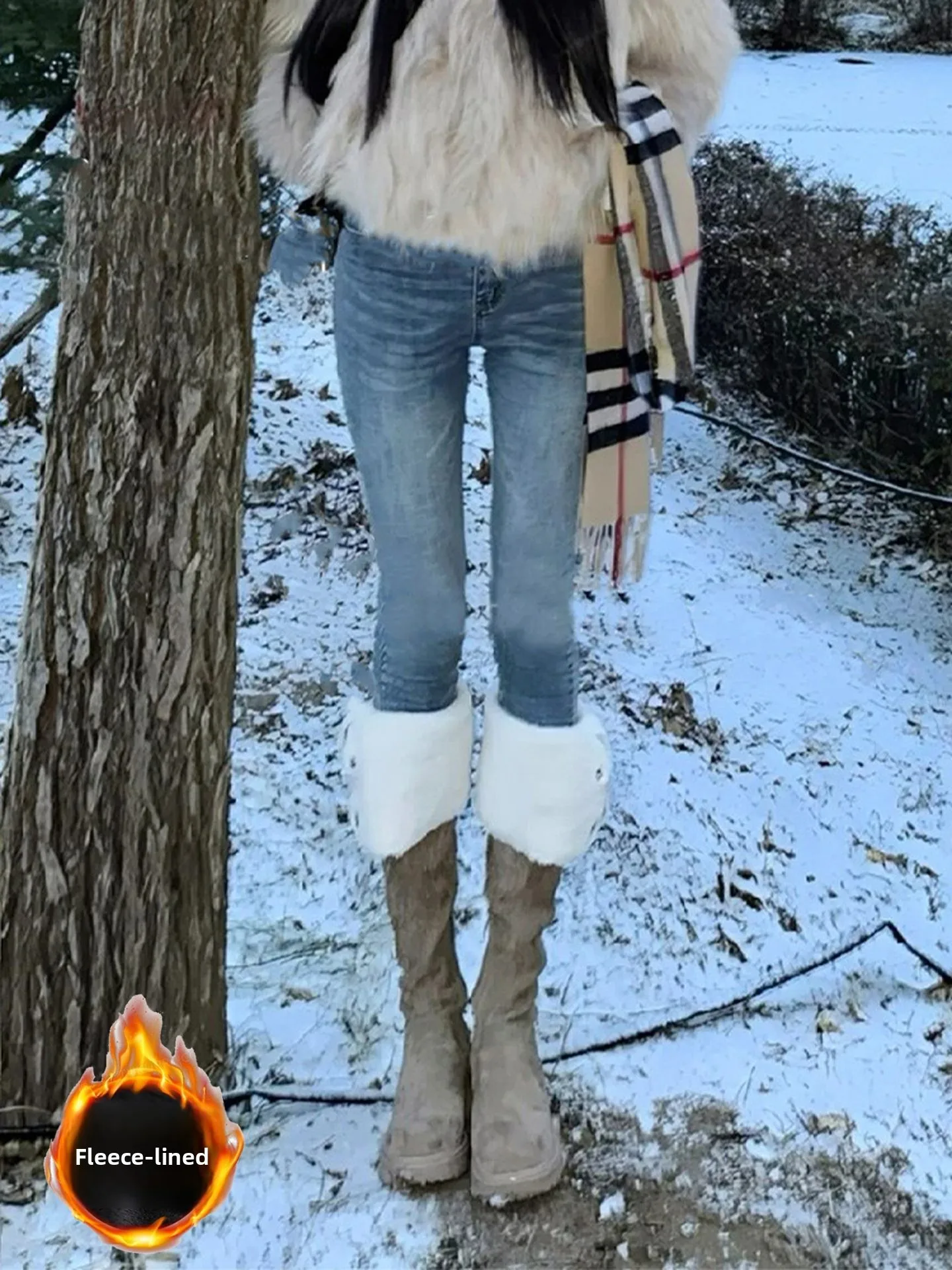 

Эластичные облегающие джинсы с высокой талией на подкладке, девять дюймов, женские джинсы, осень-зима 2022, новые брюки-карандаш Sle Bootcut