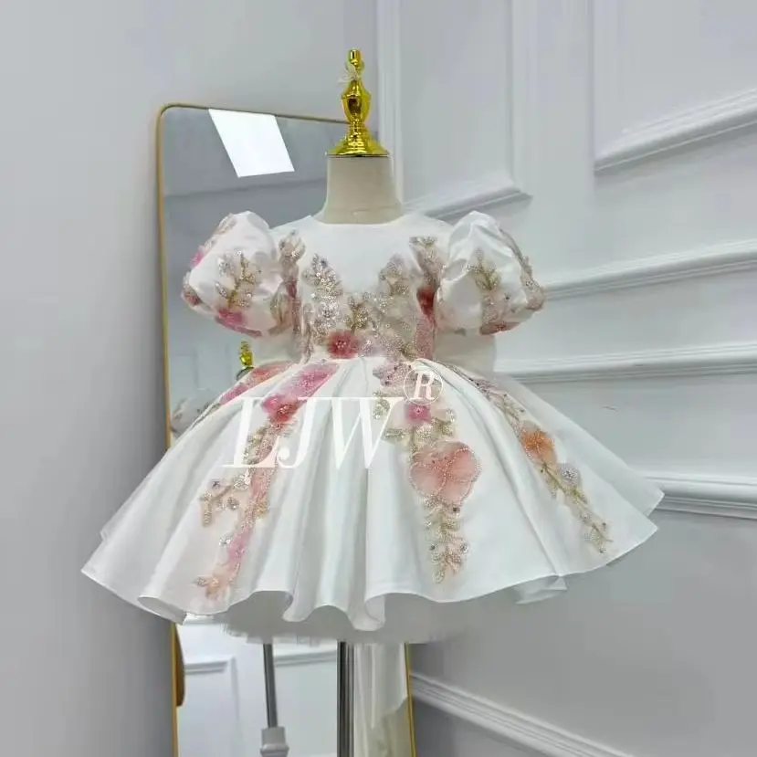 

Роскошное белое платье принцессы с цветочным узором для девочек в Дубае, расшитое бисером и блестками, детское платье принцессы на свадьбу, день рождения, праздничное представление для первого причастия