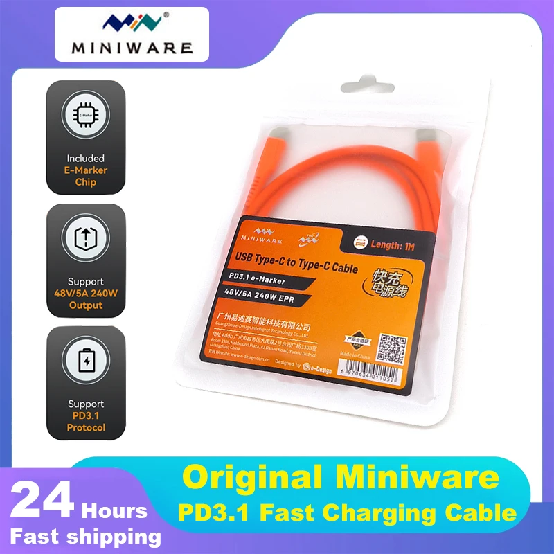 Miniware PD3.1 240W USB C to C Cable 5A Fast Charging Cable for TS101 MHP50 Smart Phone Earset Type-C Fast Charge Cable 1M