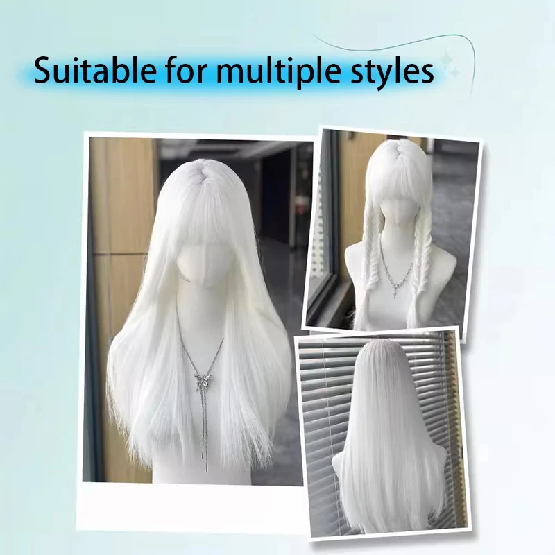 White 26-inch synthetic wig for long straight hair, Halloween cosplay costume, daily wig, high-temperature hair accessory view 5