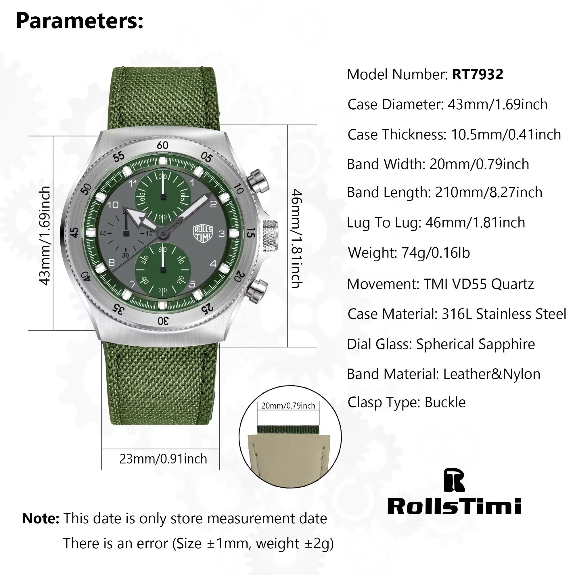 Men's Watches 2025 New RollsTimi VD55 Quartz Watches For Man Multifunctional Watches Top Nylon Waterproof Clocks Sapphire Mirror