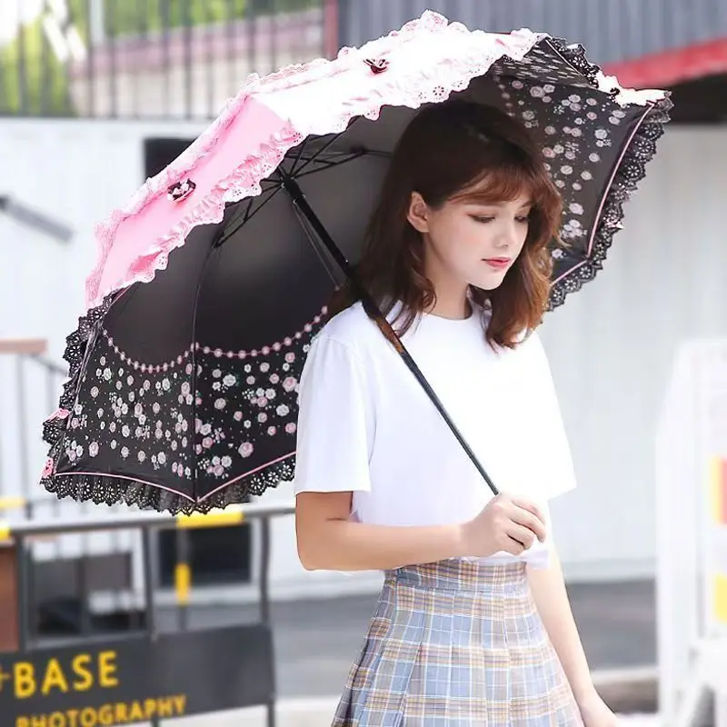 

Кружевной цветок, женский солнцезащитный зонтик, солнцезащитный крем, портативный компактный черный зонт с защитой от УФ-лучей, зонтик от дождя для девочек, солнцезащитные козырьки принцессы