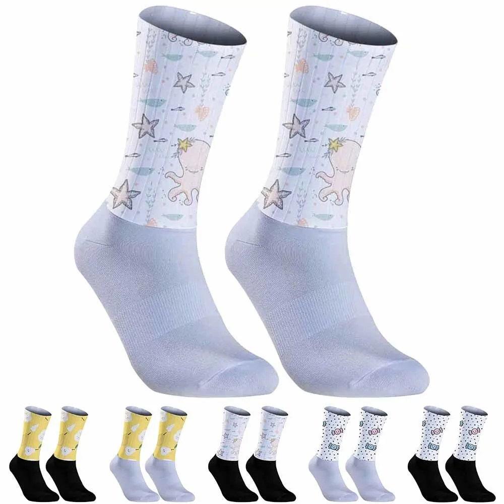 Chaussettes de sport coordonnantes en silicone, sans couture, pour vélo de route, pro team, à rayures, pour cyclisme, nouvelle collection 2024