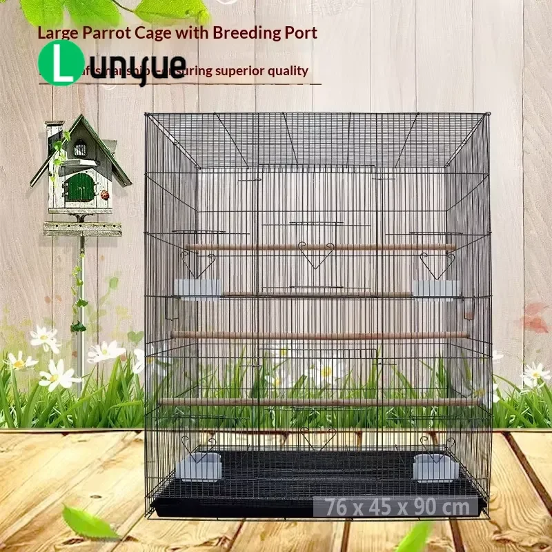 Large Bird Cage Oversized Budgie Parrot Cage Ultra Wide Space Wrought Iron Villa Design Escape Proof For Small Medium Birds