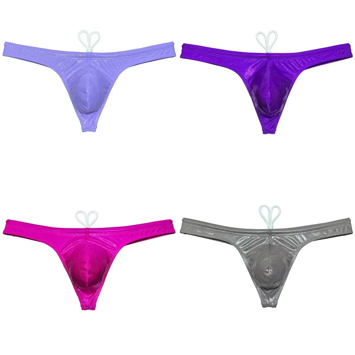 

Men's Drawstring Swim Briefs Shiny String Swimwear Lining Bulge Pouch Thong Elastic Swimming Trunks Mini Bikini T-Back Underwear