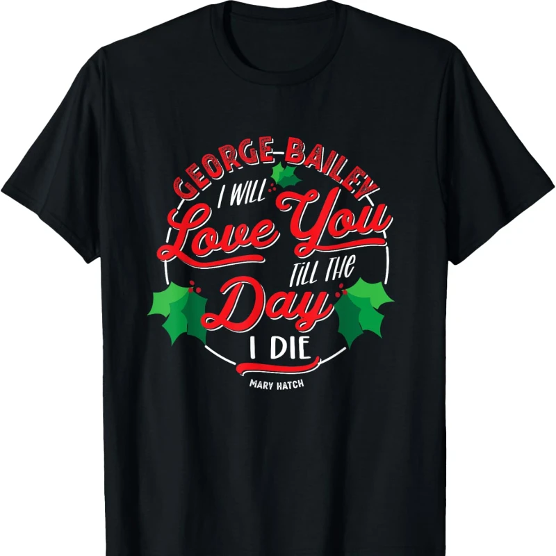 Clásico George Bailey Cita De La Película Camiseta De Tradición Navideña Negro Unisex All-match Letters Printed T-shirt Tops