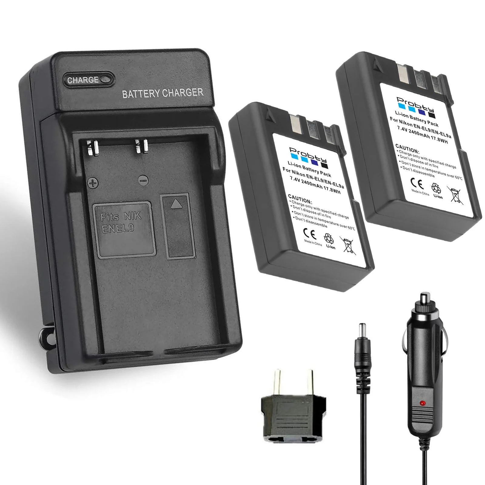 2 Pcs EN-EL9 EN EL9 EN-EL9a Battery+Charger EN EL9a Charger For Nikon D40, D40X, D60, D3000, D5000 Cameras, MH-23 Charger