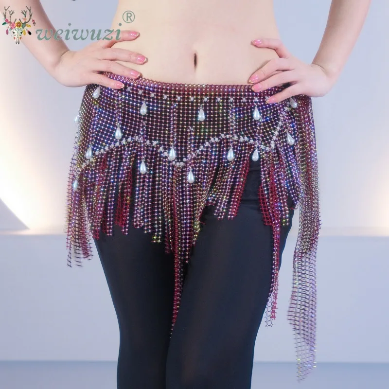 Adult&Teenager Belly Dance Tassel Hip Scarf Women's Senior AB Stones Mesh Belt Oriental Dance Practice Accessories Waist Chain