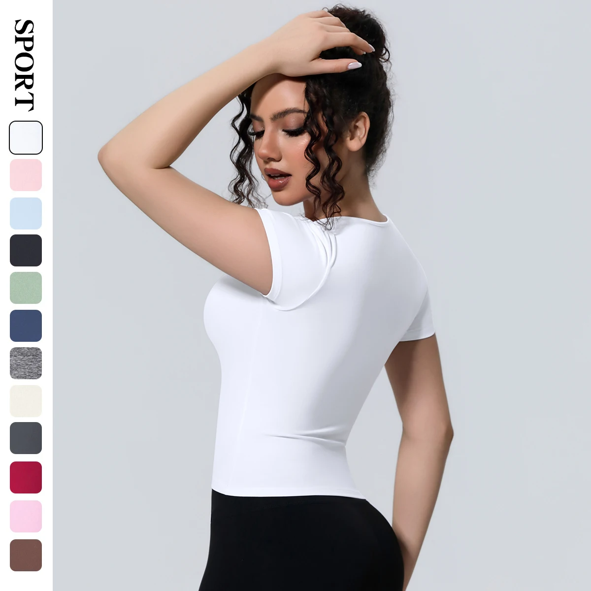 1PC Quick Drying Women Sports Top Running Shirts Yoga T-shirt Slim Casual Breathable Workout Top Solid Color Gym Short Sleeve