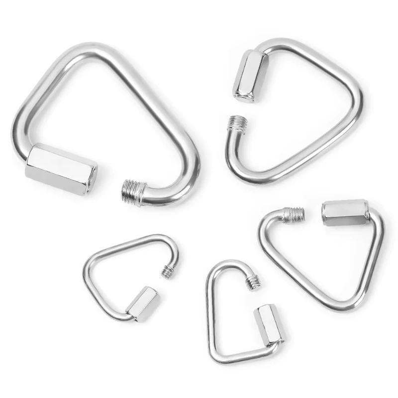 คลิปหนีบแบบล็อคสามเหลี่ยมวงรี สแตนเลส 304 สำหรับเชื่อมต่อเชือก ใช้กับรถพ่วง ชิงช้า เปลญวน สายเคเบิล และการตั้งแคมป์